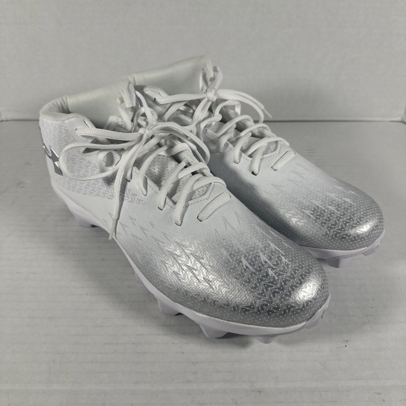 Under‎ Armour Spotlight Franchise Rm 4.0 Men Sz 13 White Silver Football Cleats main image 3